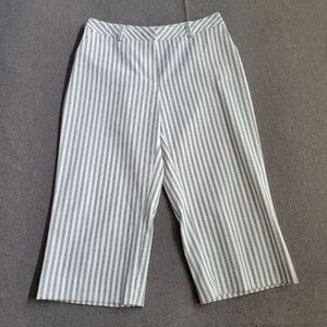 St John Sport Size 14 Black White Stripe Wide Leg Crop Pants 1580